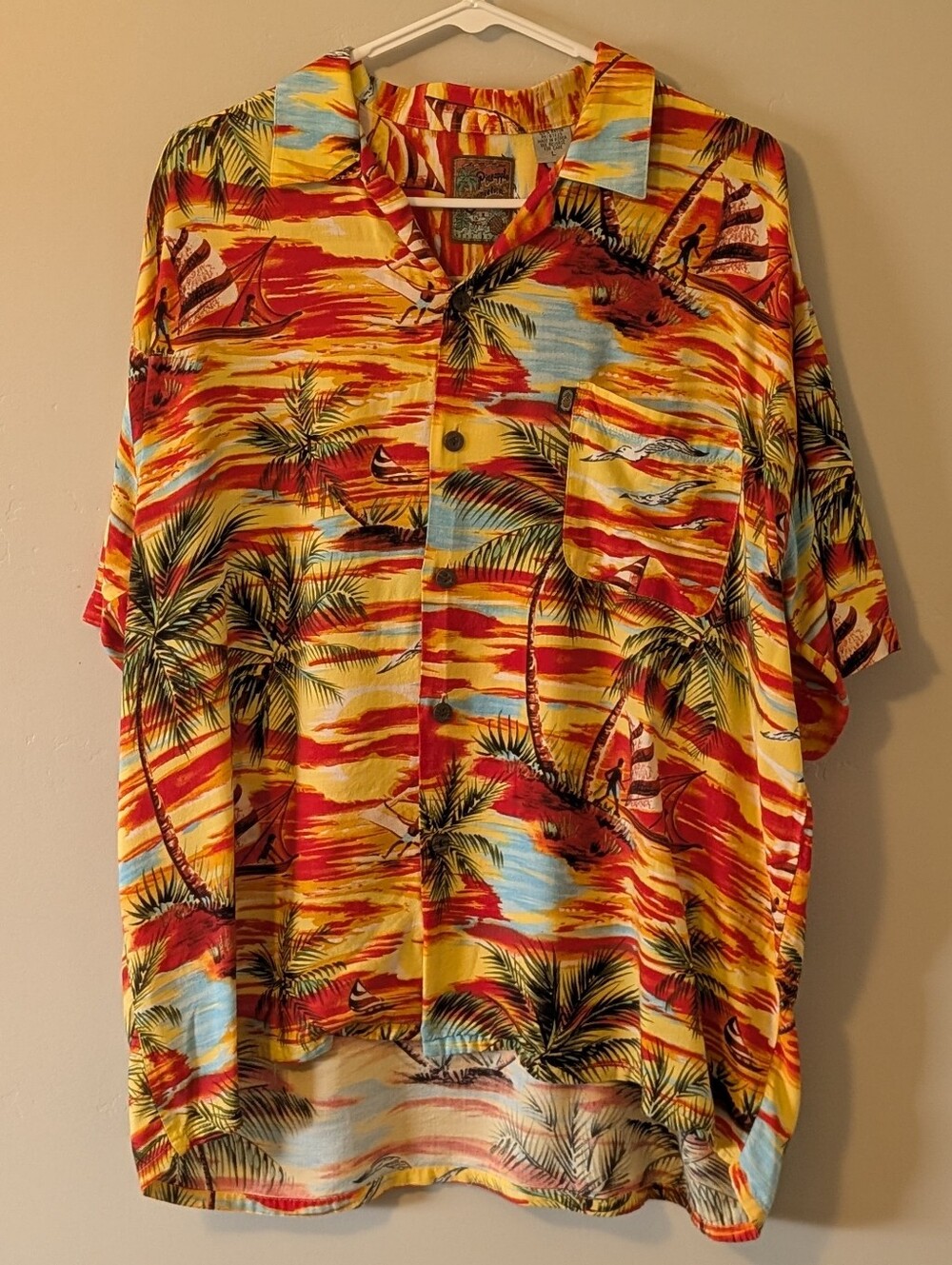 Vintage Pineapple Connection Hawaiian Shirt Large Sunset Palm Trees 100% Rayon